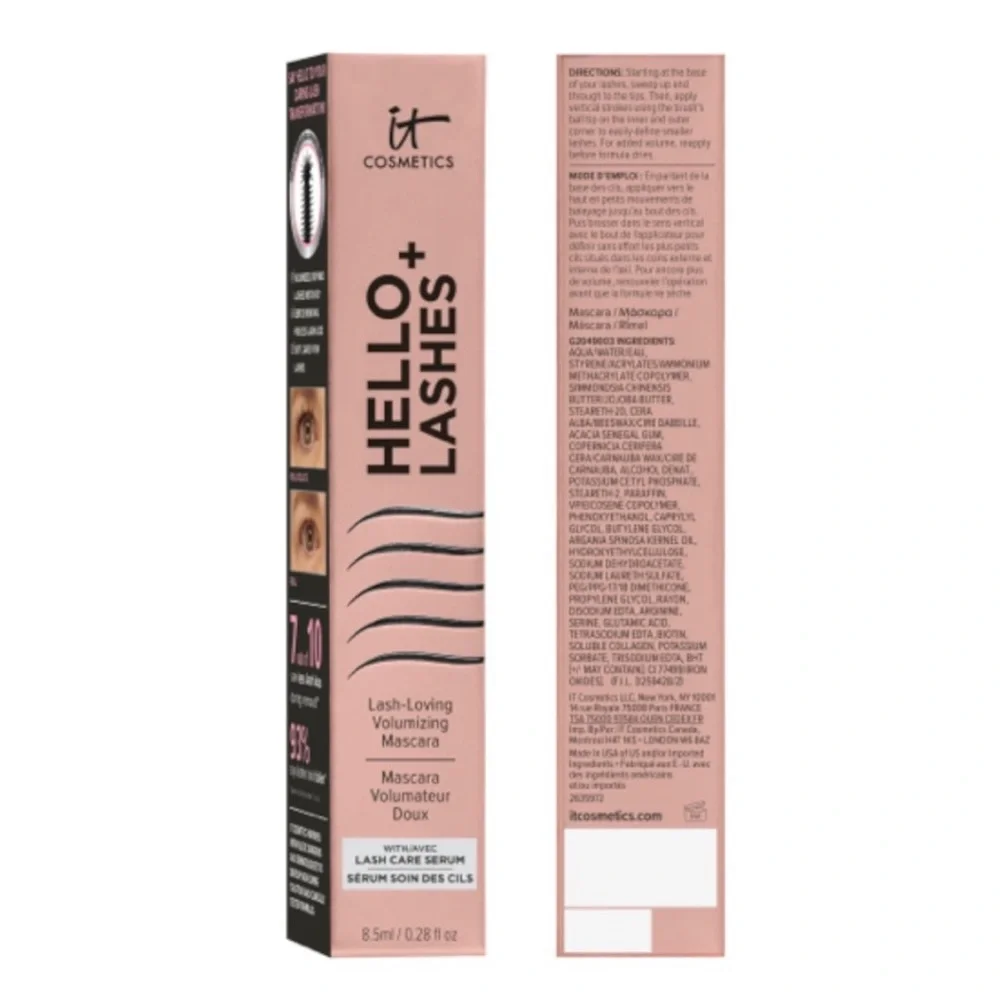IT COSMETICS HELLO LASHES+ Lash Loving Volumizing Mascara with Serum, Black, NIB